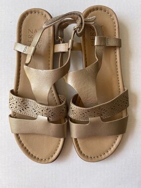 Naturalizer Gold Tone Leather Cutout T-Strap Sandals